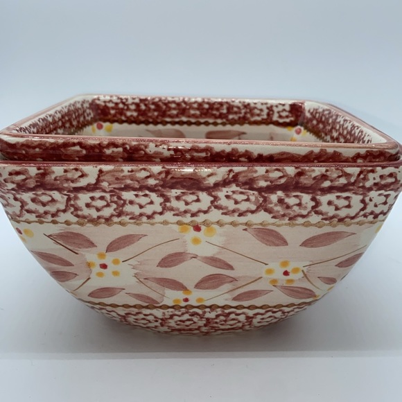 2 Temp-tations Stoneware Square Nesting Serving Bowls Old World Pattern - Picture 4 of 4